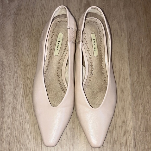 Corina Nude Slingback Leather Kitten Heels with Gold Accents - Picture 1 of 5